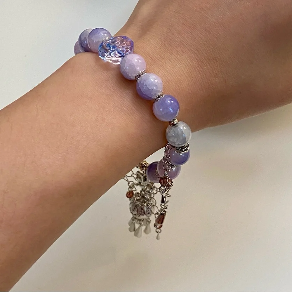 3/$20 Handmade Original Design Purple and Blue Beaded Bracelet with Charms